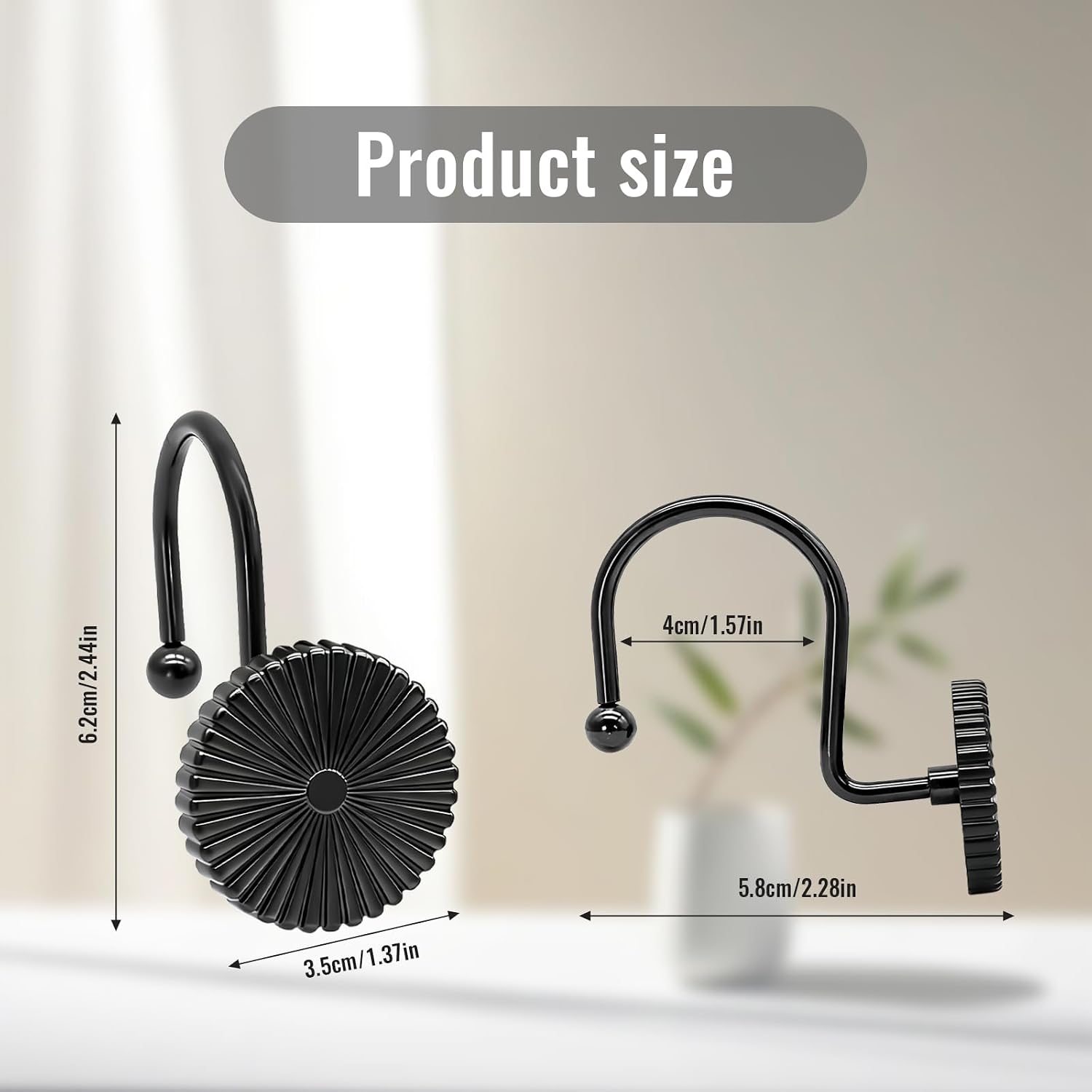 Decorative Shower Curtain Hooks, Shower Curtain Rings for Rods, Fashion Shower Curtain Hangers, 12PCS Stylish Shower Hooks for Shower Curtain, Bathroom, Bedroom, Living Room, Home Decor (Round) image 2