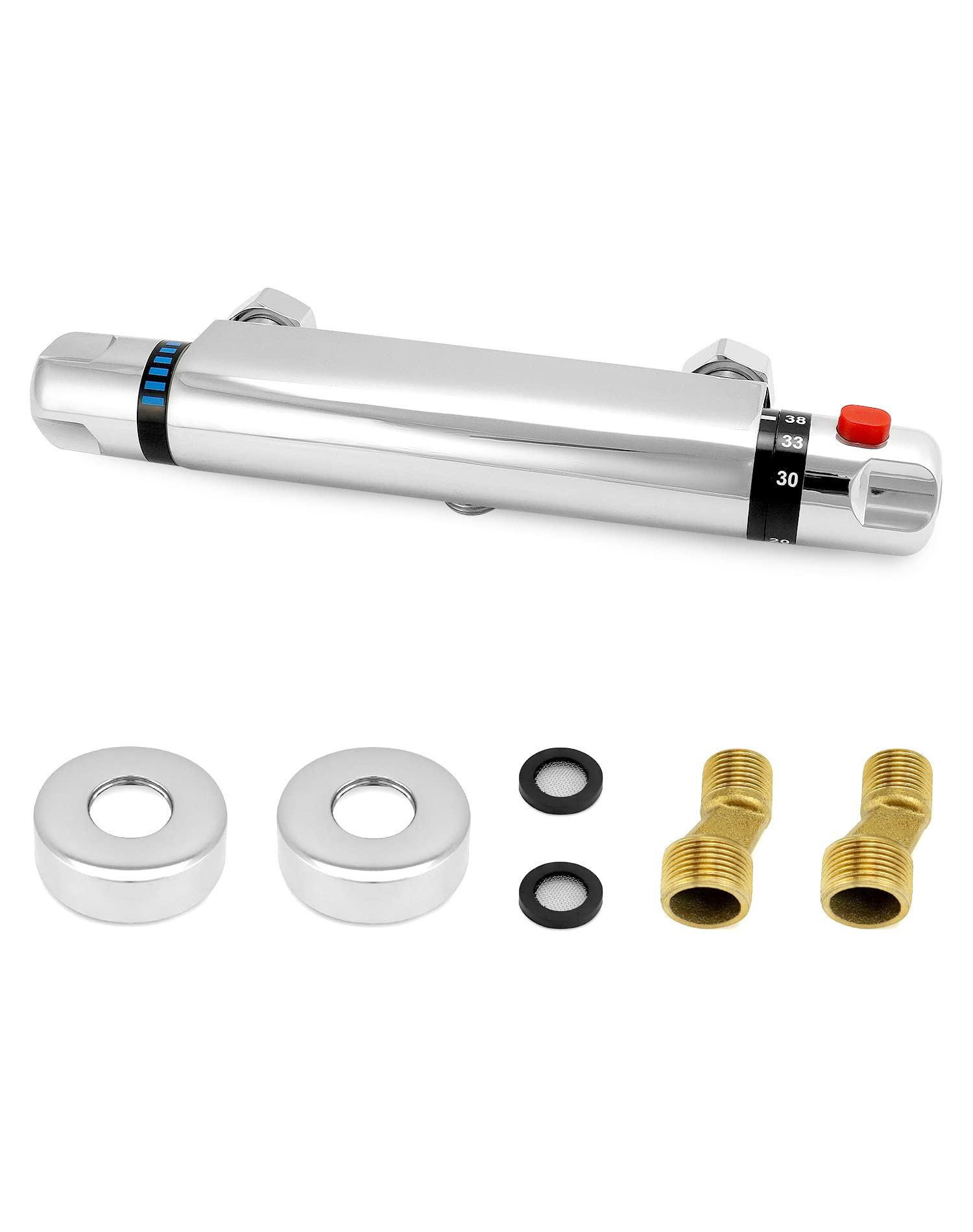 QWORK grifo ducha termostatico, salida de válvula G1/2 ", izquierda caliente derecha fría, mezclador de ducha de latón, control de temperatura constante para baño