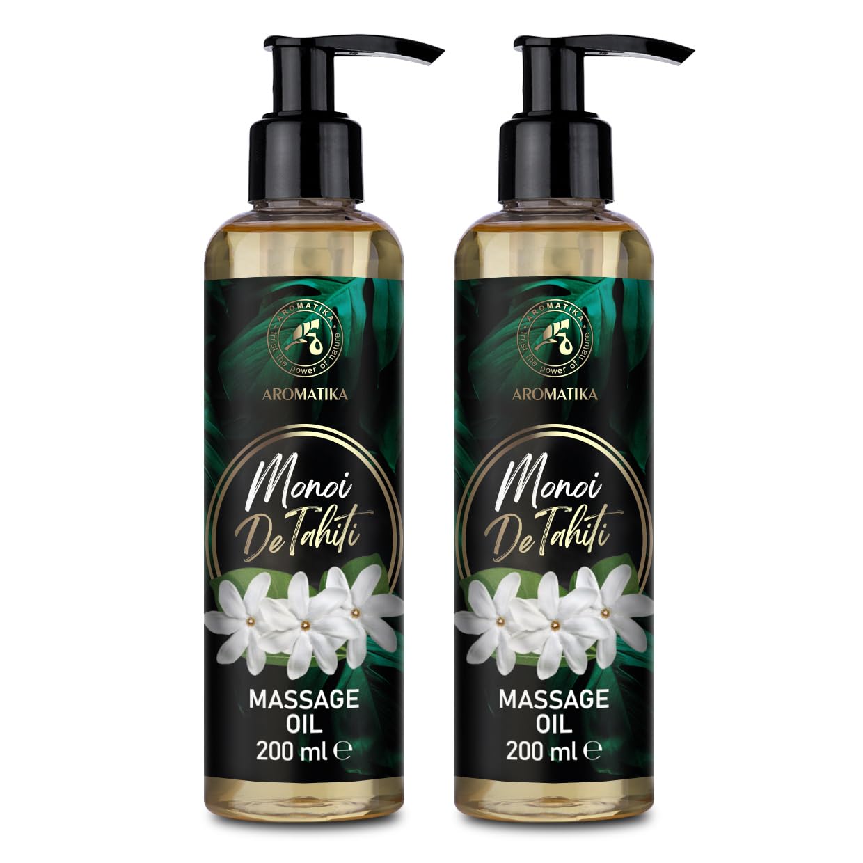 Aceite de Masaje Monoi de Tahiti 2 x 200 ml - Aceite Corporal Relajante con Coco - Jojoba - Almendra - Melocotón - Semilla de Uva - Extracto de Flor de Gardenia - Aceite para masaje sensual