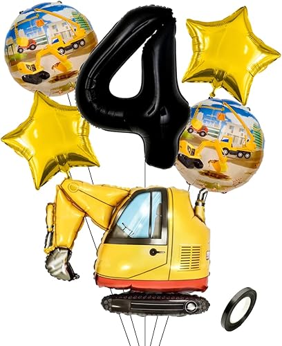 Kawailay Globos de construcción para fiesta de 4 cumpleaños, globos de construcción para decoración de 4 cumpleaños, globo de aluminio para
