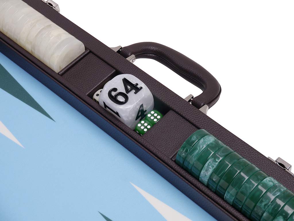Set Backgammon da torneo da 21", custodia marrone con campo azzurro, edizione Masters