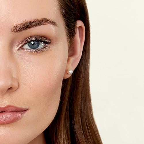 Miniatura 2 de THE PEARL SOURCE Aretes redondos de perlas reales de agua dulce blancas para mujer, aretes de oro de 14 quilates Aretes hipoalergénicos con perlas