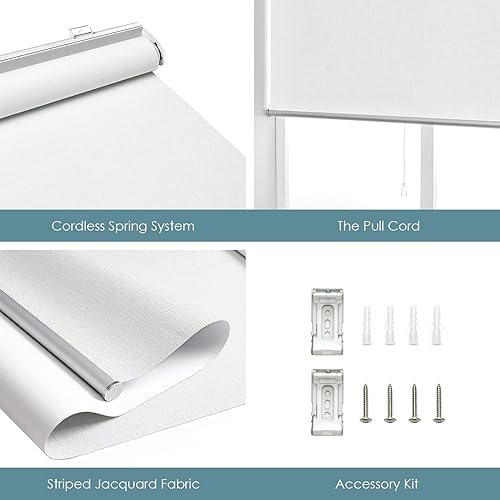 Miniatura 3 de ChrisDowa Persiana enrollable 100 % opaca sin cordón, con jacquard a rayas, aislamiento térmico, tela de protección UV, persianas opacas totales