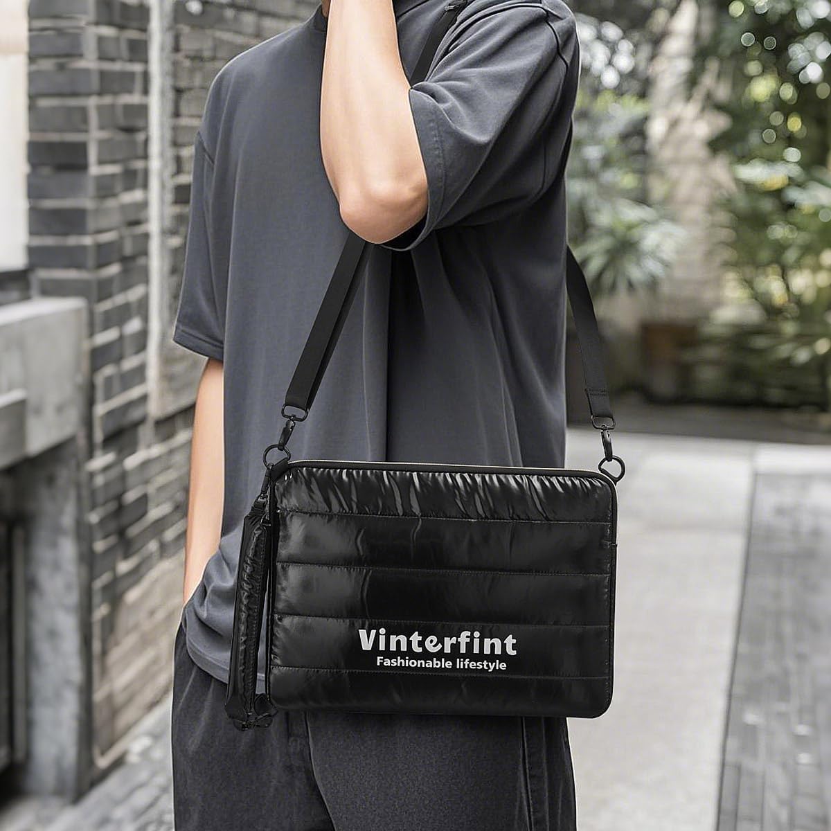 13 14 inch Puffy Laptop Sleeve Shoulder Bag for Macbook Surface, Notebook Bag for Business School, Handbag for HP