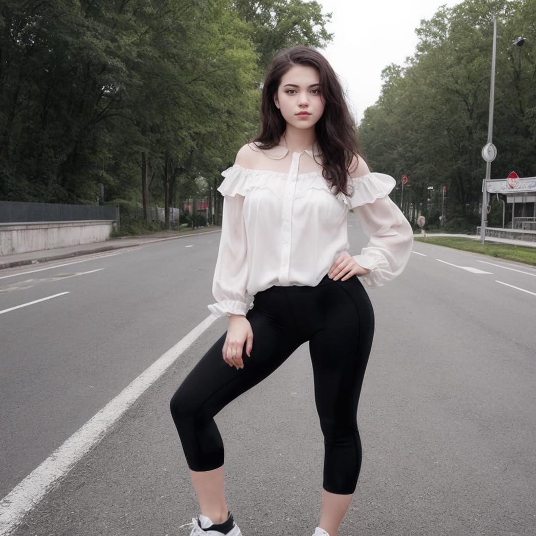 FUNGO Legginsy Damskie Bawełniane Leginsy - Leginsy 3/4 Damskie z Wysokim Stanem Spodnie do Jogi Spodnie na Siłownie Legginsy 3/4 Długości f34