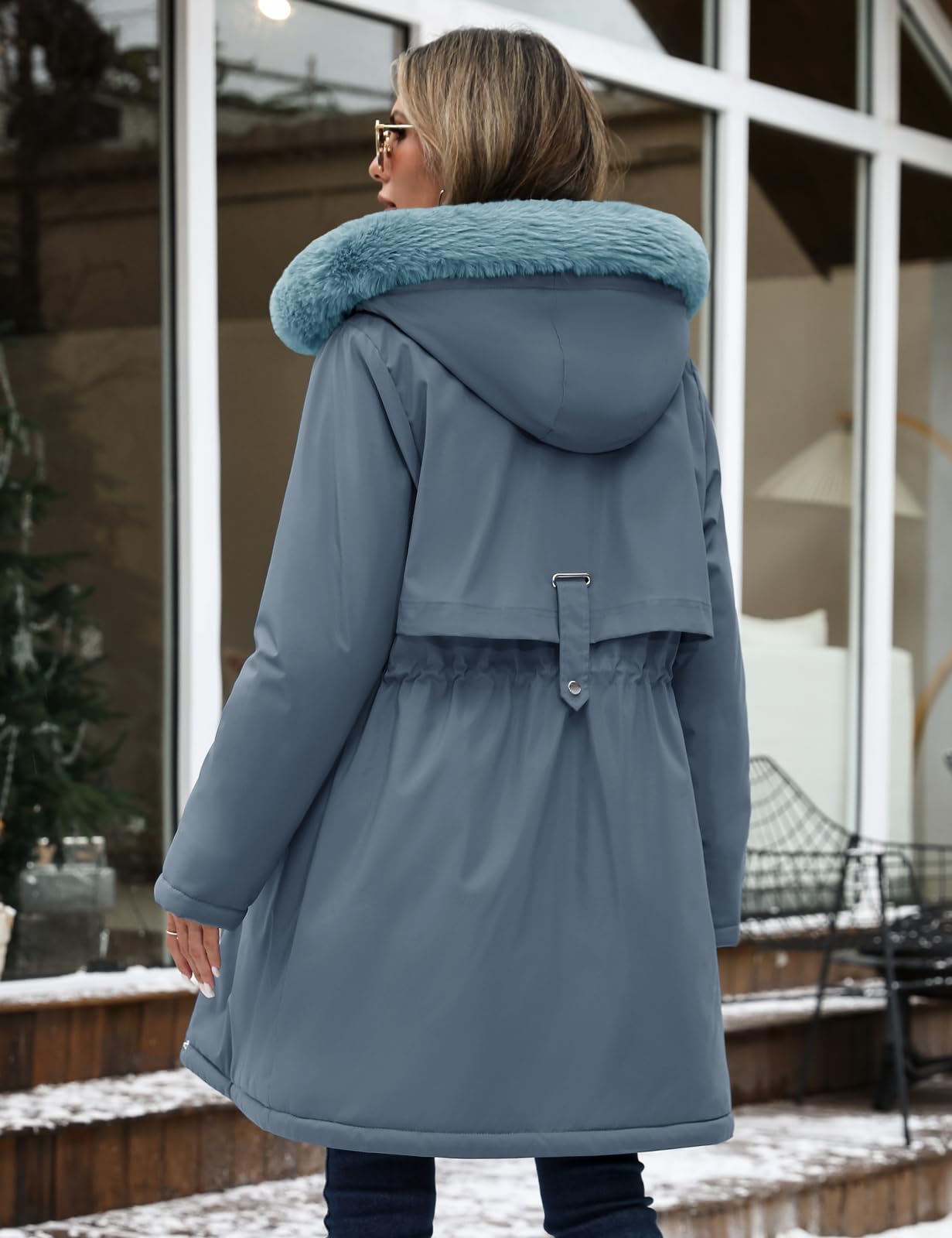 Cappotto Donna Lungo Invernale Caldo Parka Elegante Giacca con Cappuccio Giubbino Imbottito Autunno Invernali Giubbotto Casual Giacca Pile Outwear con Tasche Cappuccio Rimovibile in Pelliccia