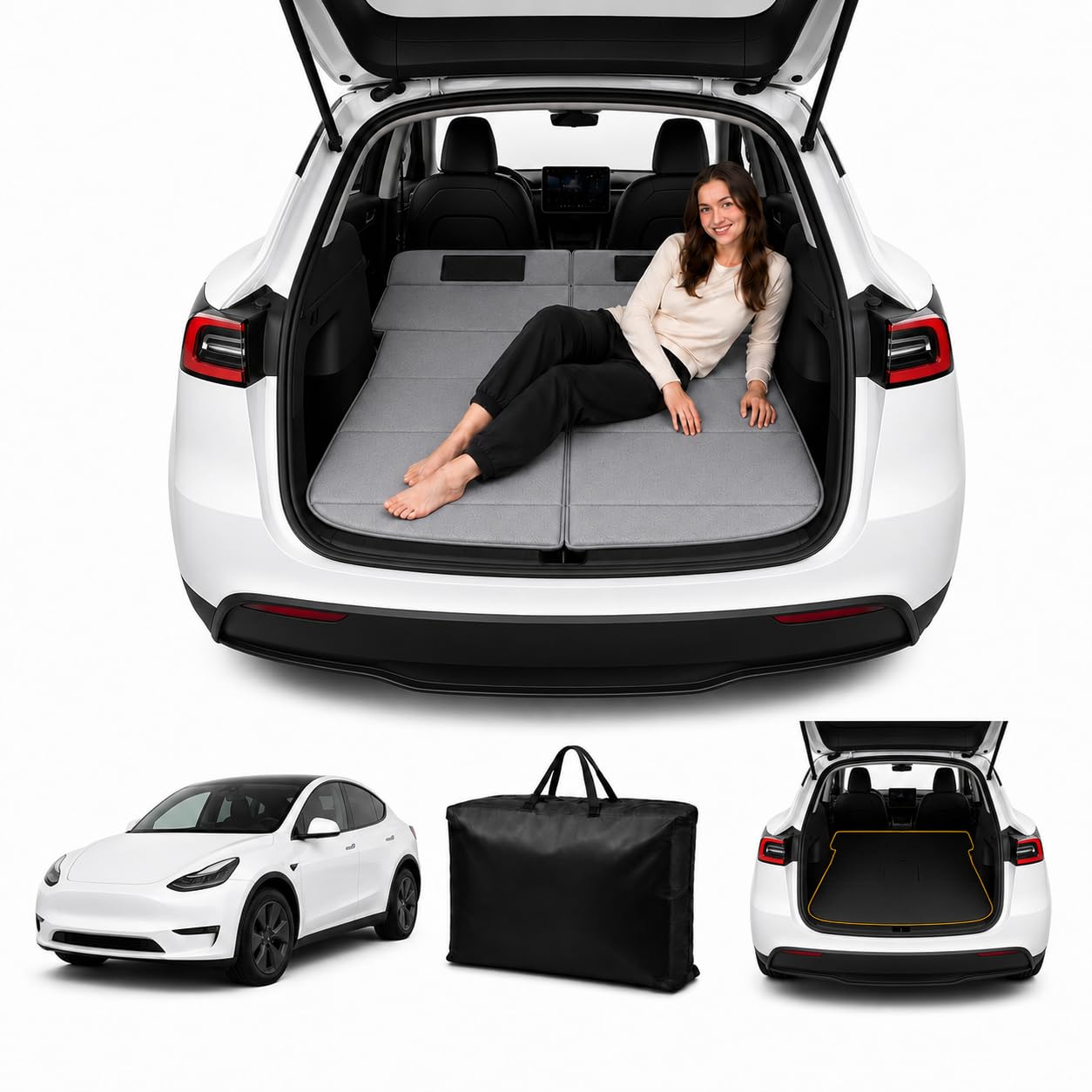 Car Mattress for Model Y 2020–2024, Upgraded Non-Inflatable Thickened Foam SUV Car Camping Mattress, Foldable Trunk Sleeping Pad Car Bed Mattress for Road Trips Camping Travel