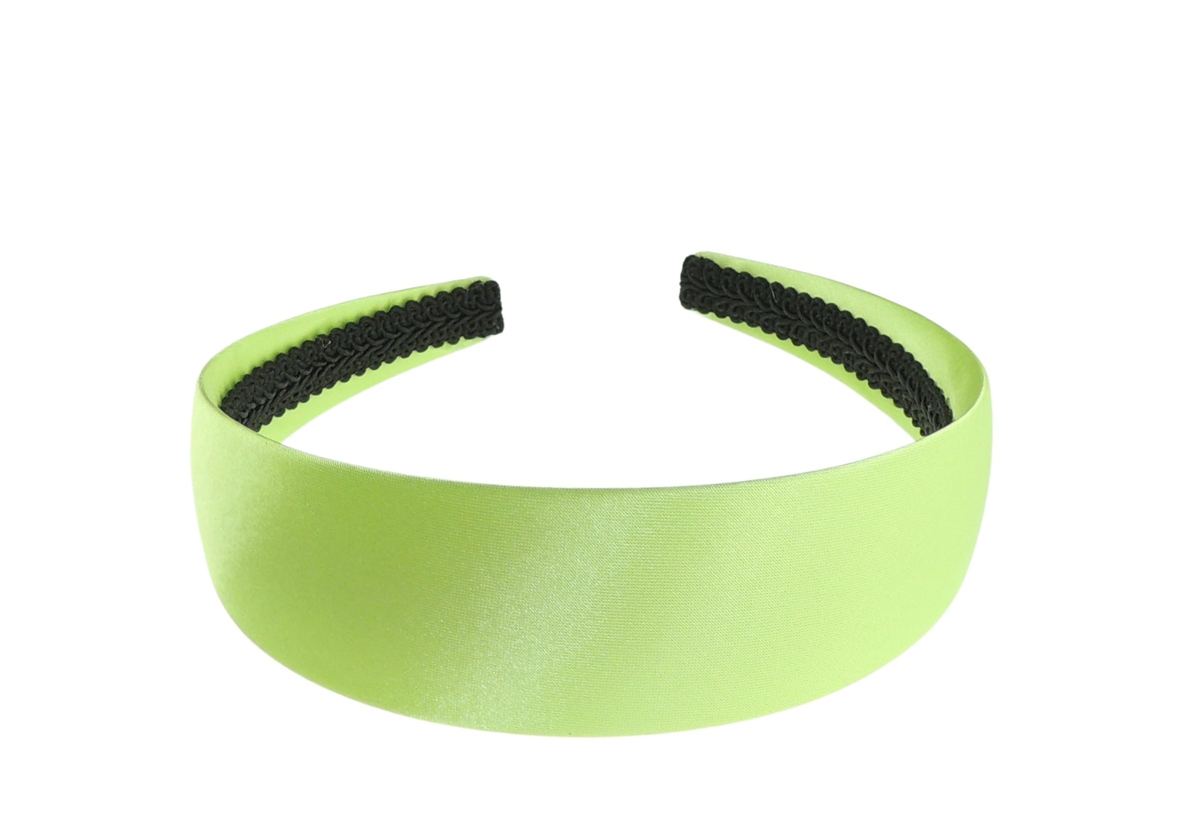 Wide Flat Very Strong 4cm Plain Simple Blank Satin DIY Millinery Hatinator Big Fascinator Fastener Long Thick Hair Accessories Headband Crafts Alice Band Woman (Pale Lime)