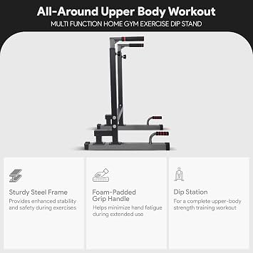 BalanceFrom Steel Frame Dip Station with Adjustable Height, 500 Pound Weight Capacity Upper Body Workout Home Gym Equipment for Triceps, Push & Pull Ups, Leg Raises, and Bench Press