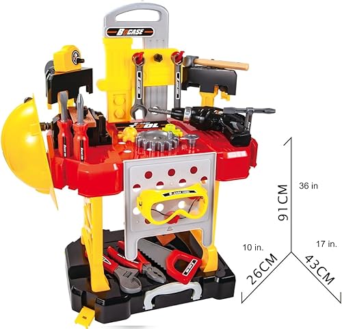 Miniatura 8 de Juego de herramientas rojo para niños pequeños, 85 piezas, banco de trabajo Mundo Toys para niños y niñas +3 años