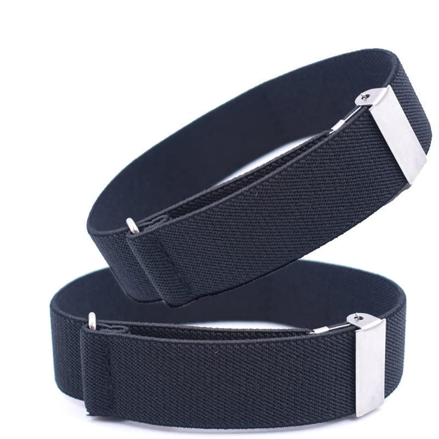 Wannge Unisex Black/Silver 2.5Cm Elastic Adjustable Armbands With Non-Slip Shirt Sleeve Clips 1" Anti-Slip Adjustable Hold Up Sleeve Garters, With Metal Clips, 1 Pair