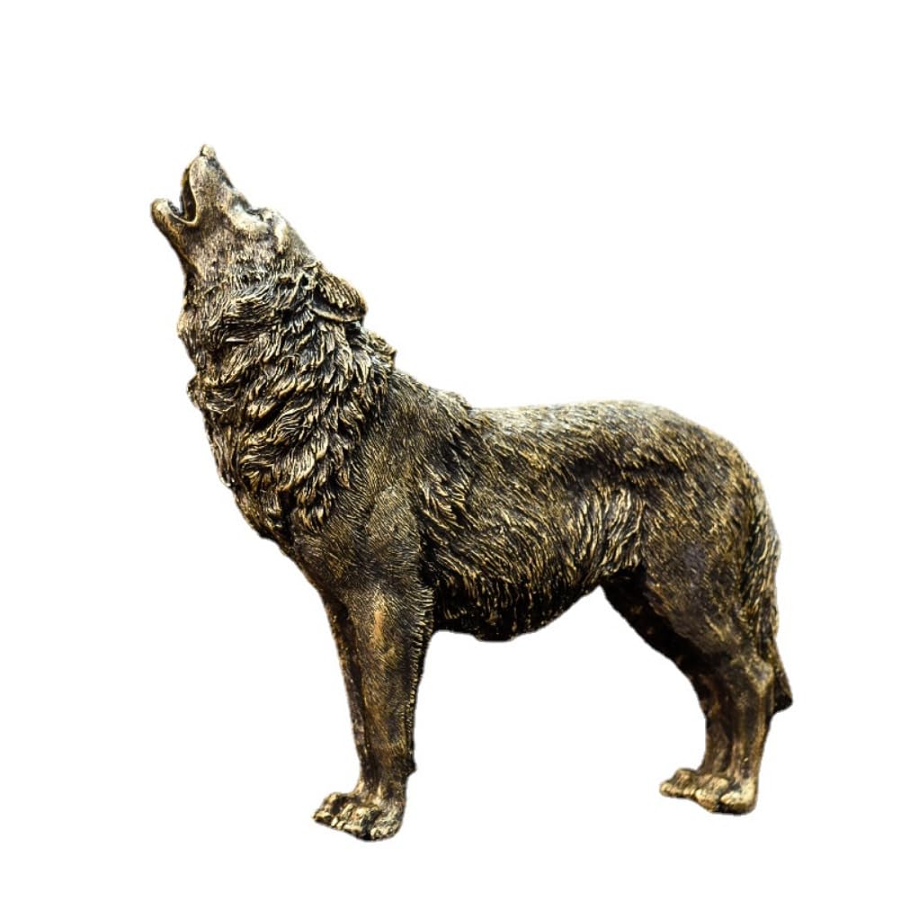 Anso Gold Resin Lion Figurine Wolf Sculpture Tabletop Decor Art Statue Horse Head Ornament ( Wolf)