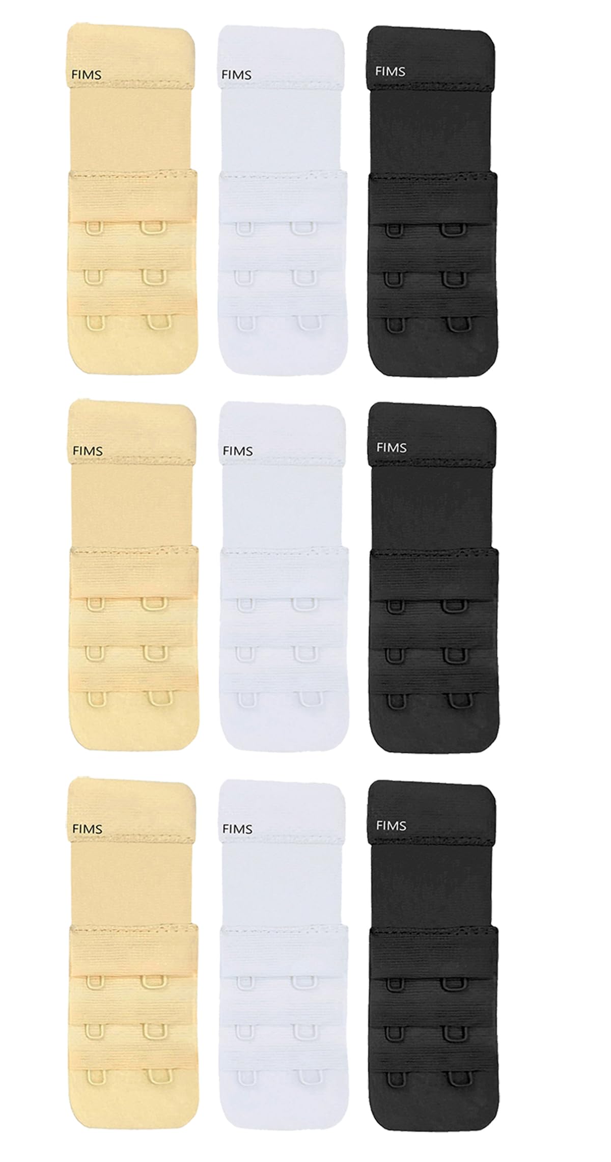 fims - fashion is my style Women's Elastic 2-Hook 3-Eye Bra Extender Metal Combo [Pack of 3] - Black White Beige (9 units)-picture-13