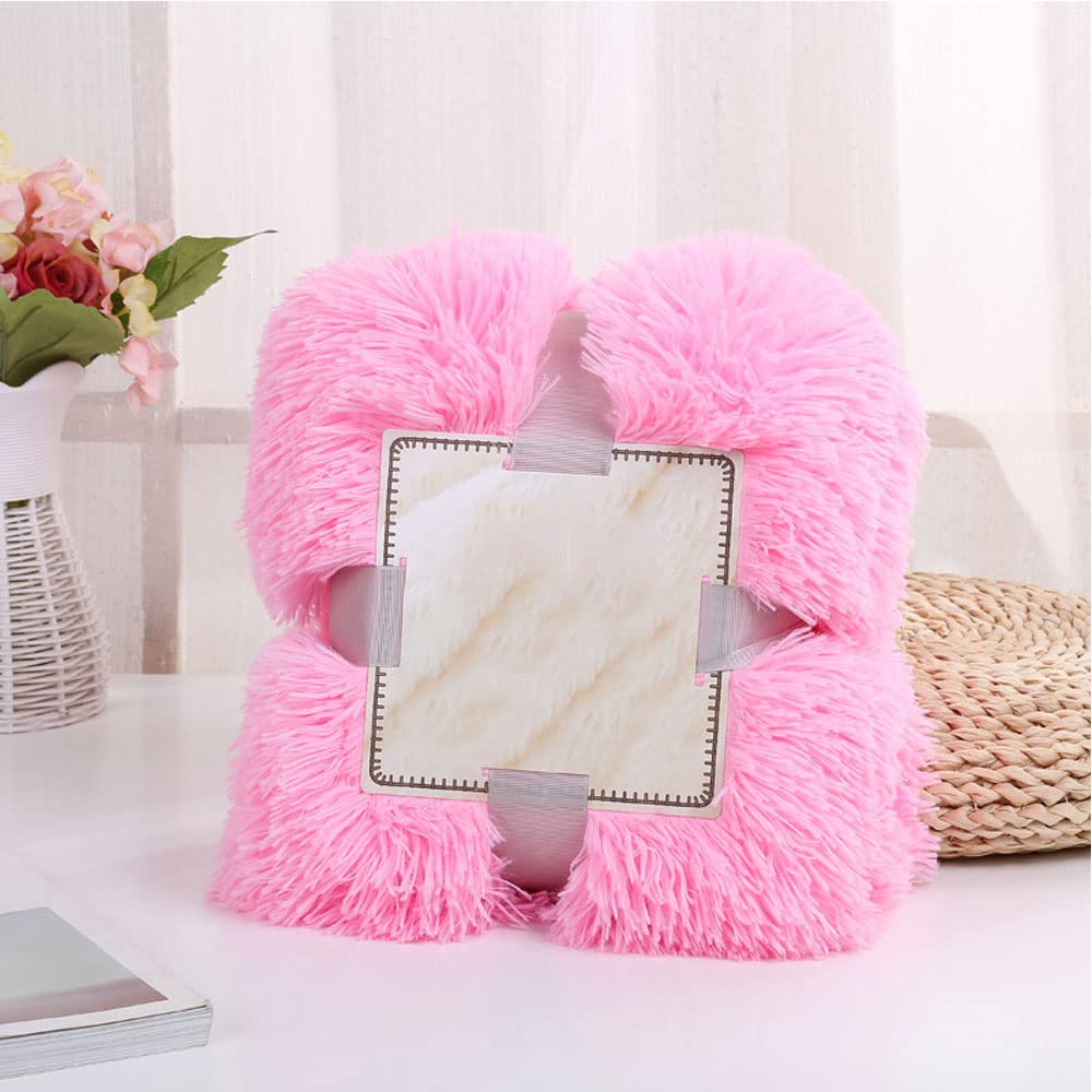 ENEN Manta Sofa/Cama Pelo Largo - Manta Pequeña de Peluche, Manta Cubre Sofa Invierno Reversible con Piel Sintética Suave y Polar con Microfibra Suave (80x120cm,Rosado)