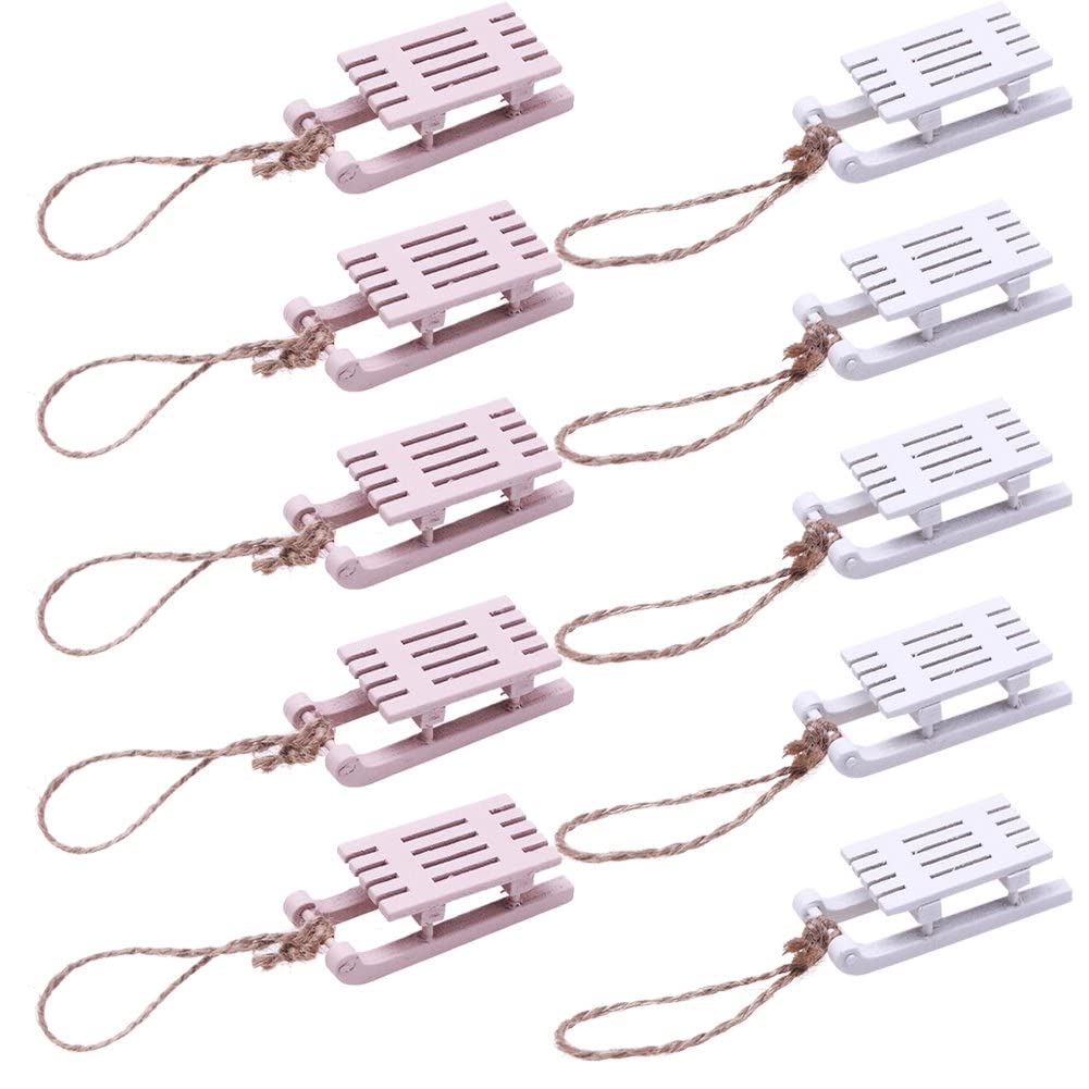Haowul 10 Pcs Mini Christmas Sleigh Miniature Wooden Sleighs Model Christmas Ornament Diy Crafts Wood Sleighs Christmas Tree Hanging Decoration