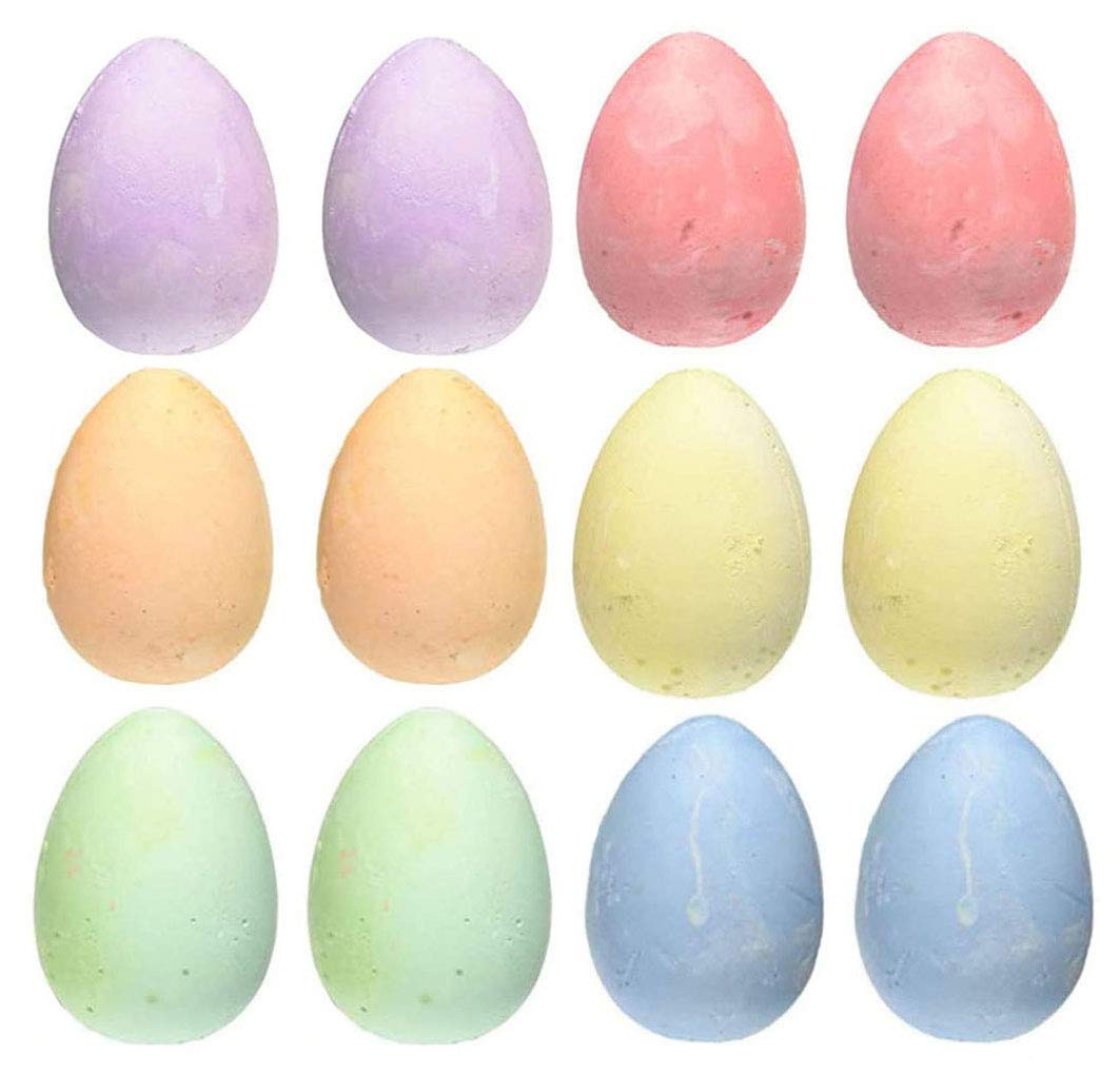 Sidewalk Chalk Set 12 Pieces 6 Colors Eggs-Shaped Jumbo Chalk City, Washable Art Play For Kid and Adult, Paint on School Classroom or Office Chalkboard,Playground, Outdoor, Gift for Birthday Party