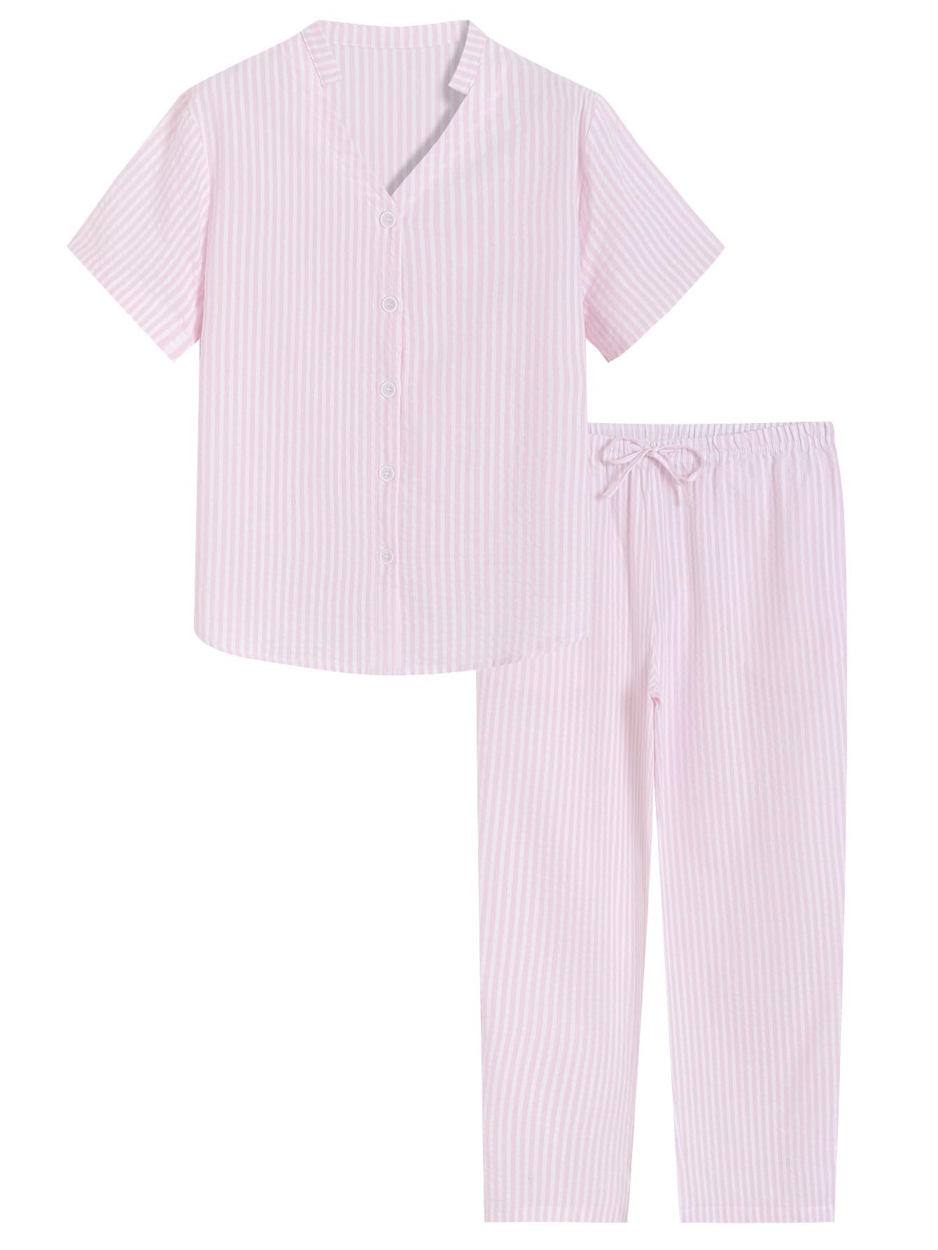 Latuza Women's Petite Seersucker Pajamas Set Cotton Pj Set Petite Size