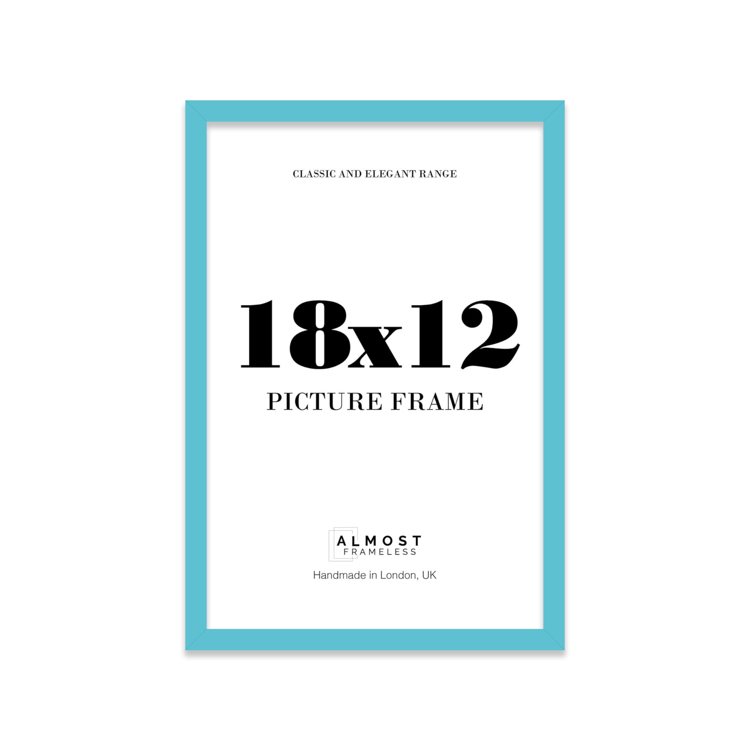 Almost Frameless 18x12 Turquoise Picture Frame 18"x12"(45.7x30.5cm) Poster, Photo, Artwork, or Print. Thin Edge Slim Frame Portrait and Landscape Display with Wall Hooks