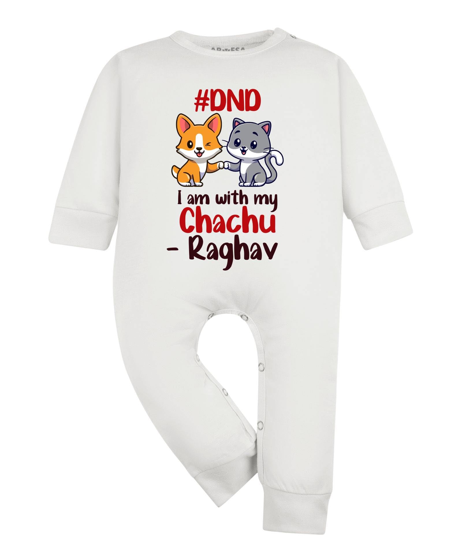 ARVESA Customised Baby Name Baby Jumpsuit Chachu Theme for Baby Boy and Baby Girl Cotton 0–12 Months Design No 1163 - Dnd I Am With My Chachu