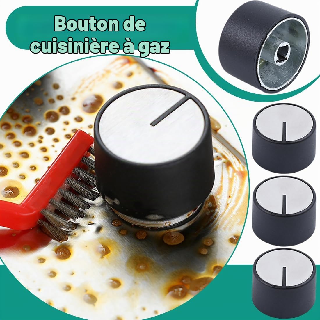 Pièces et accessoires pour tables de cuisson, 4 boutons de four, boutons de plaque de cuisson de 6 mm, boutons de commande universels pour plaques de cuisson à gaz (noir)