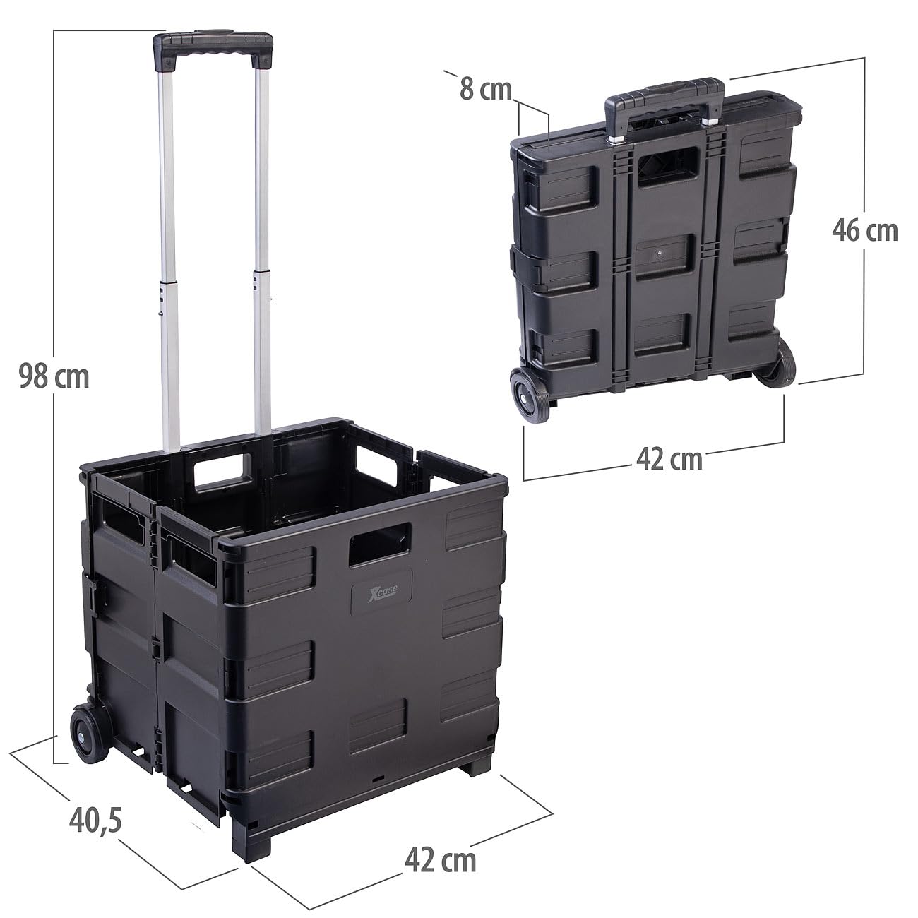 Xcase Einkaufstrolley: 2er-Set klappbare Einkaufstrolleys, Teleskop-Griff, Deckel, 2 Rollen (Rollerwagen, Transporttrolley, Roller)