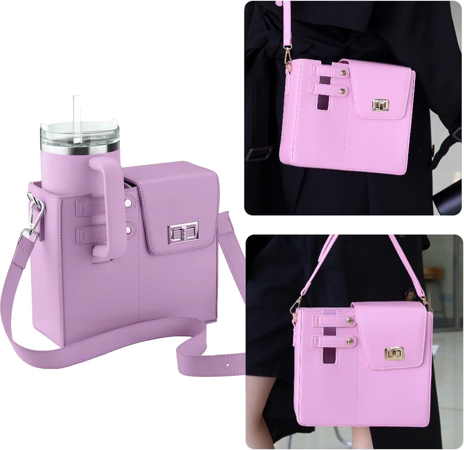 アウトドアポータブルクロスボディウォーターカップ収納バッグは、アウトドア活動やショッピングに適しています, パープル 1点