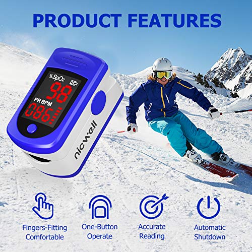 Finger Pulse Oximeter - Nicwell Accurate Oximeter Blood Oxygen Saturation Monitor for SpO2 Levels and Pulse Rate, Heart Rate Monitor with Lanyard - Thumbnail 5