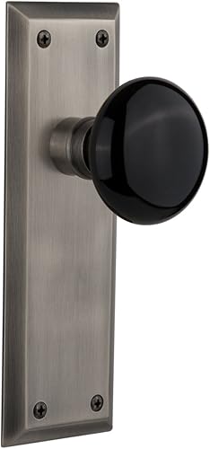 Miniatura 7 de Nostalgic Warehouse New York Plate Passage - Pomo de puerta de porcelana negra en bronce atemporal