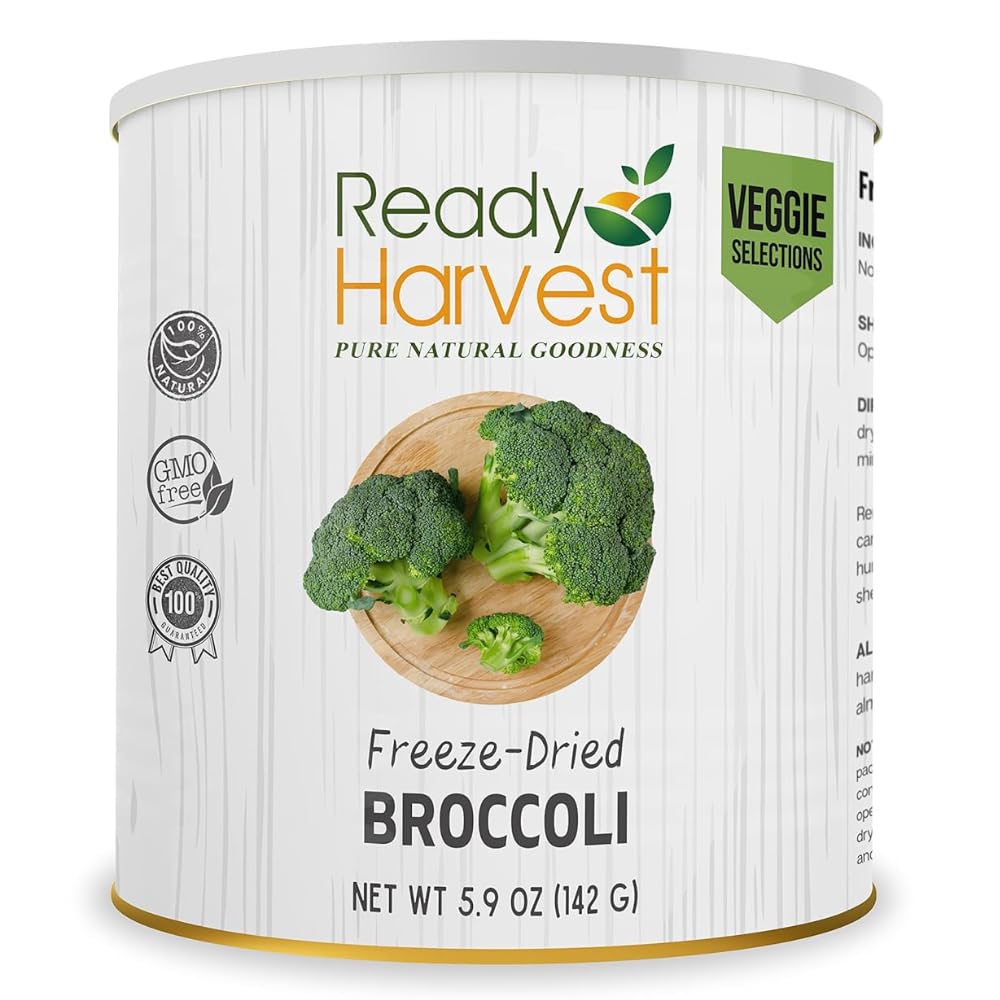 Ready Harvest Freeze-Dried Broccoli Florets #10 Can - 25-Year Shelf Life Emergency Food, USA-Made Pure Veggies for Camping & Storage