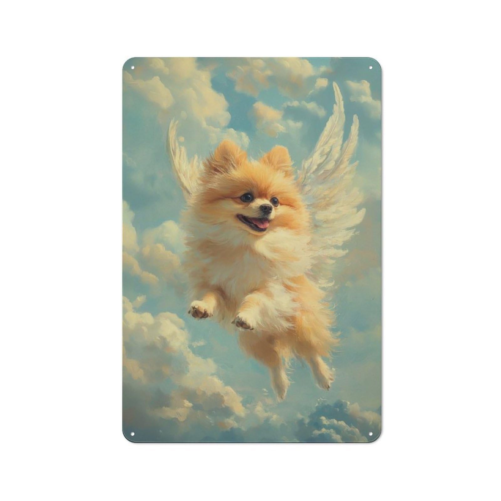 Junmoney Pomeranian Angel Pet Memorial Tribute Angel Dog Rustic Metal Plaque 30X20cm For Lounge Or Reading Corner, For Home Office, Studio And Craft Room Walls