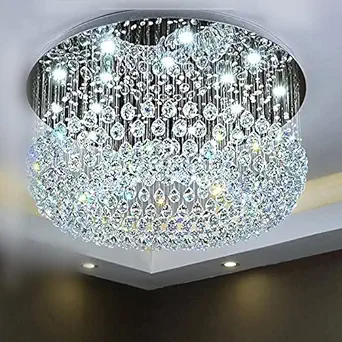 CRYSTA WORLD 4-Lights K9 Crystal Chandelier Light Fixture,Modern Flush Mount Ceiling Raindrop Chandelier -H10 x D12,Corded Electric