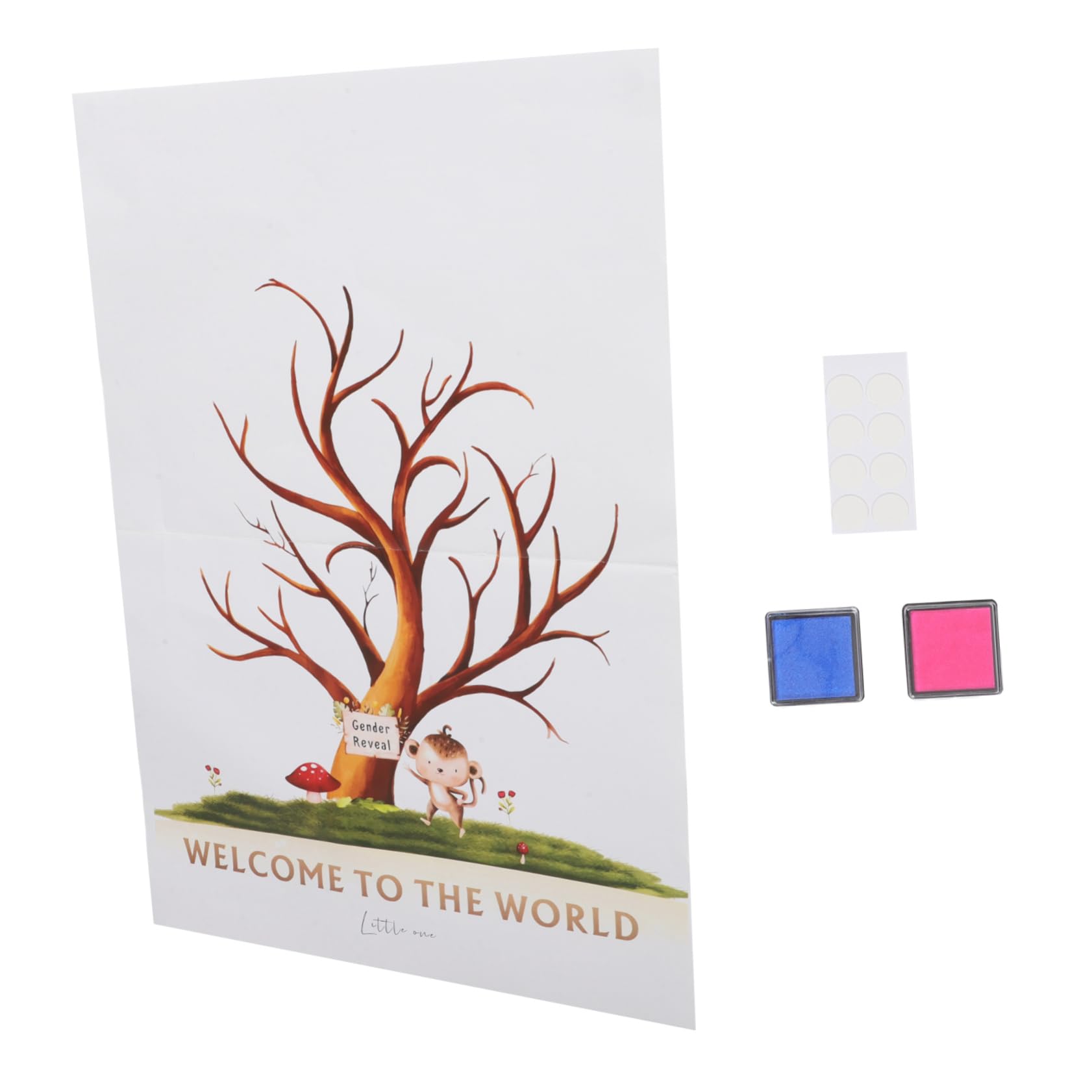 Sewroro 5sätze Fingerprint Baum Gästebuch Für Gender Reveal Party Einzigartige Fingerabdruck-Design Mit Poster Stempelkissen Klebepunkt Für Babyparty Und Erinnerungen