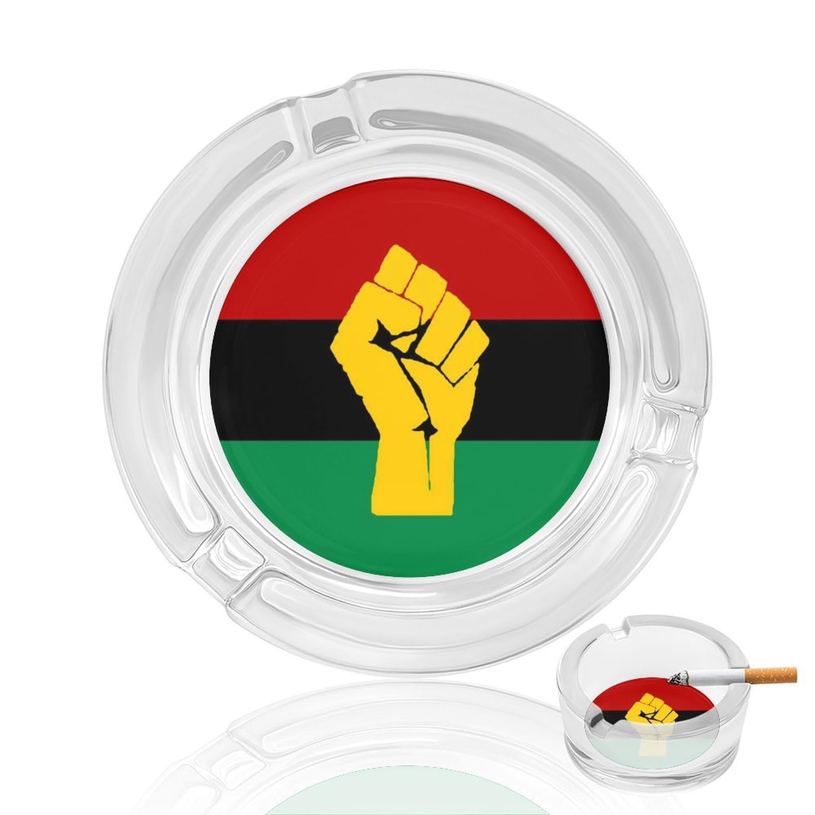 Nclqvjxzkhw Style Black Power African Flag Glass Ashtray Round Ash Tray Smoking Trays For Home Garden Outdoor