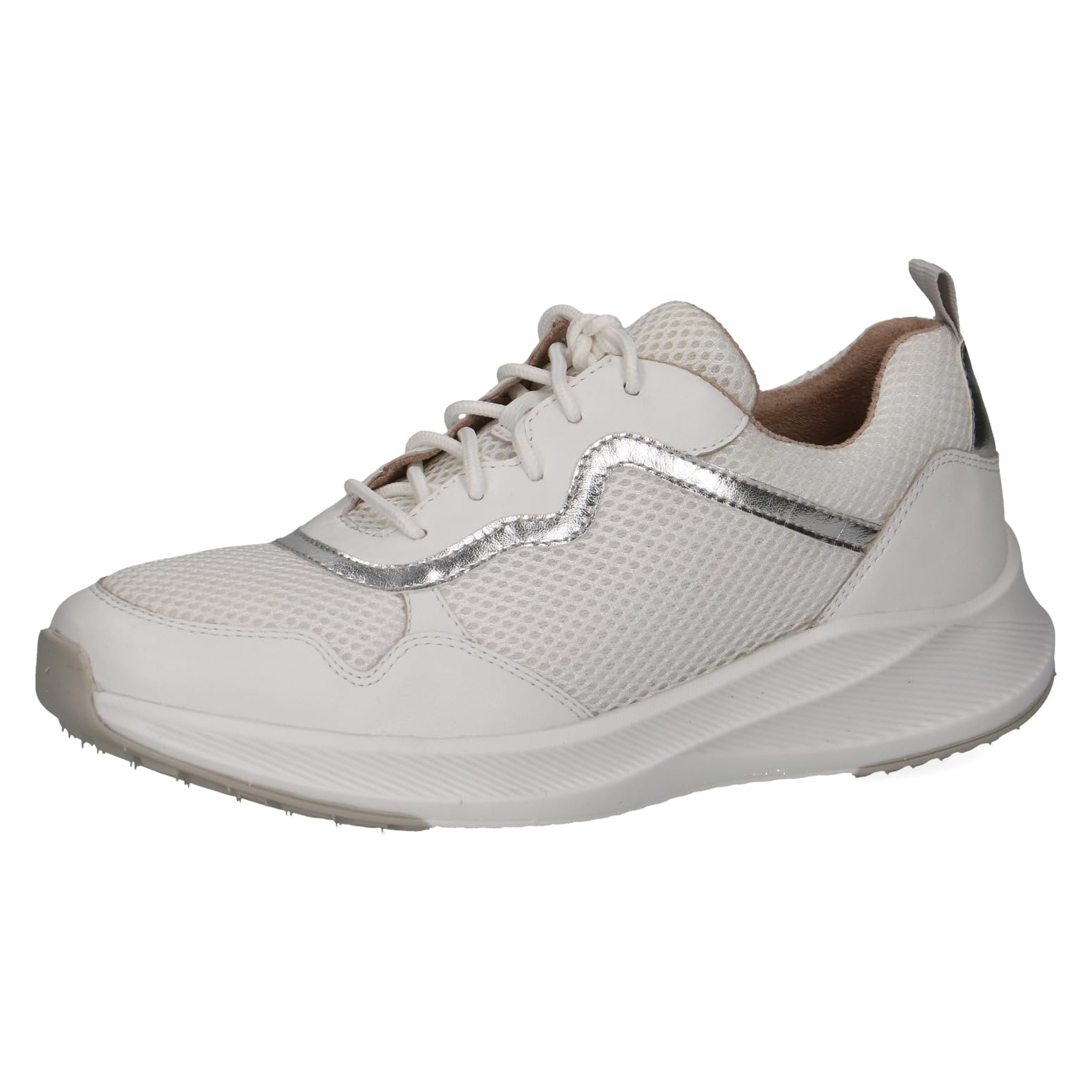CAPRICE Women's Flat Sneakers with Laces Elegant, White (White/Silver), 3.5 UK