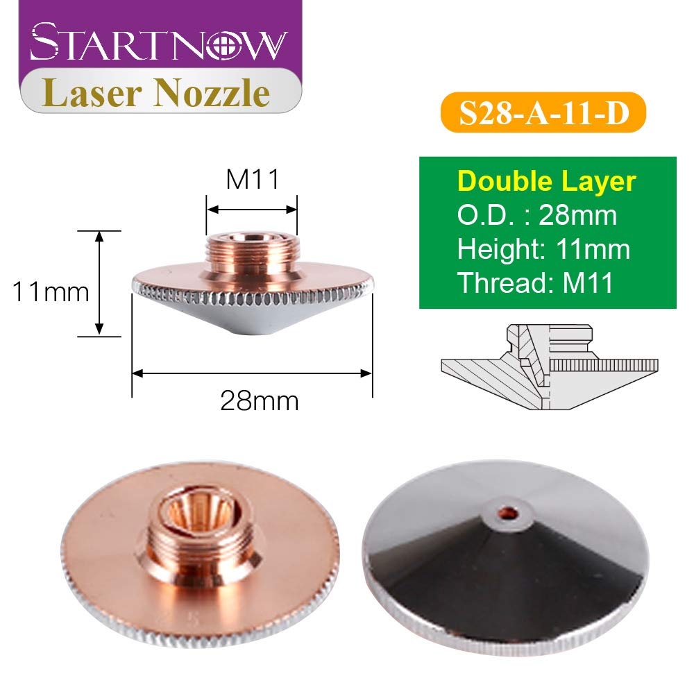Startnow Buse de découpe laser S28-A double couche calibre 0,8 1,0 mm 1,5 2,0 mm diamètre extérieur 28 mm Filetage M11 Precitec HANS WSX Buse de soudage laser (S28-A-15-S 10 pièces, 4.0)