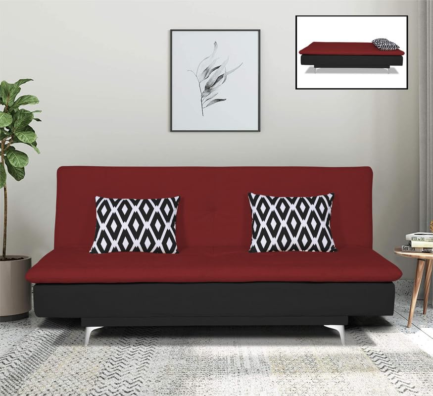 Adorn India Aspen Rhombus 3 Seater Sofa Cum Bed (Maroon & Black) (3 Year Warranty)