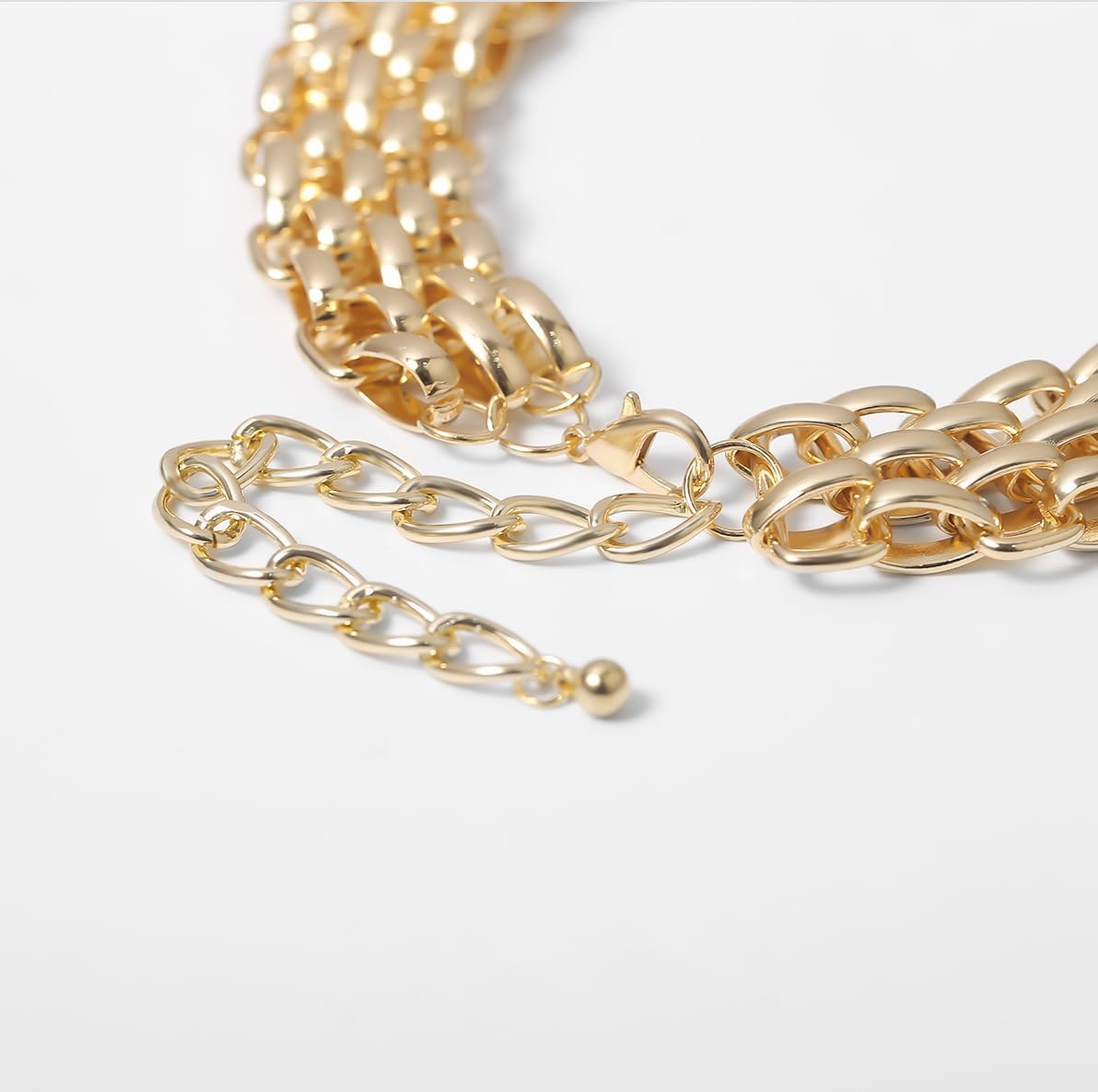 Layered Chain Necklace, Gold Tone Metal, Chunky Link Statement Choker, Punk Style Collar Necklace with Adjustable Clasp