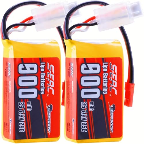 SUNPADOW 7.4V 2S RC Small Lipo Battery 25C 900mAh with JST Connector Rechargeable for RC Airplane Receiver Aircraft Quadcopter Helicopter Drone FPV