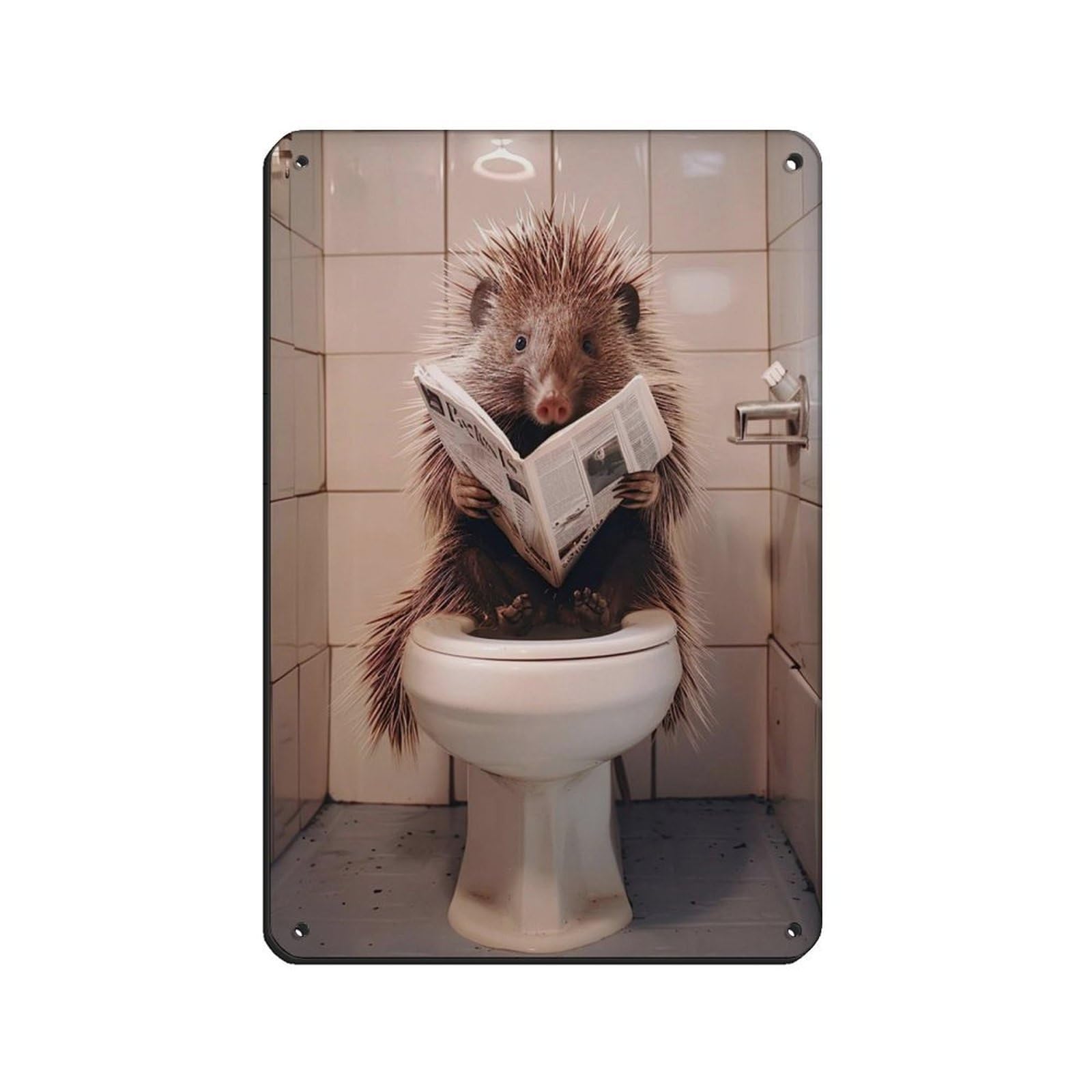 Porcupine Sitting on The Toilet Reading A Newspaper (8) Tin Sign Vintage Metal Pub Club Cafe Bar Home Wall Art Decoration Poster Retro 8x12inch(20x30cm)