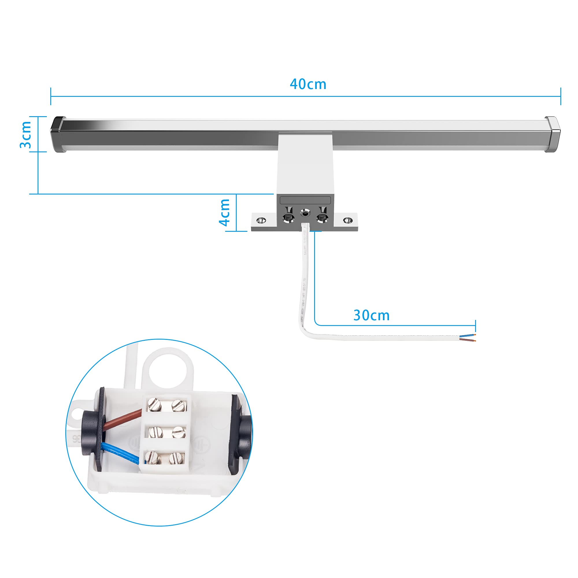 Aourow Lámpara de Espejo LED 40cm 10W 1200lm,Luz de Espejo de Baño Neutra Blanca Súper Brillante 4000K,Impermeable IP44,Aplique de Espejo de Baño No Estroboscópico 230V,Clase II(Sin Interruptor)