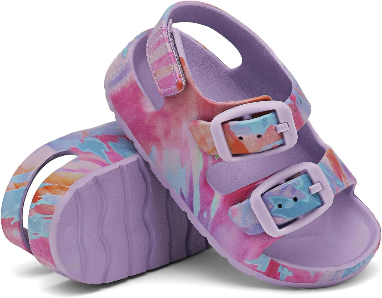 ChayChax Toddler Boys Girls Double Buckle Sandals Children's Adjustable Back Strap Water Sandal 7 Toddler Purple Tie Dye image 3 of 6 B0D9249DP7