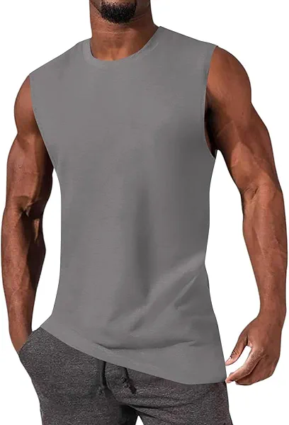 iudam Mens Workout Sleeveless Shirts Cotton Casual Tank Tops Muscle Gym Cut Off T-Shirts