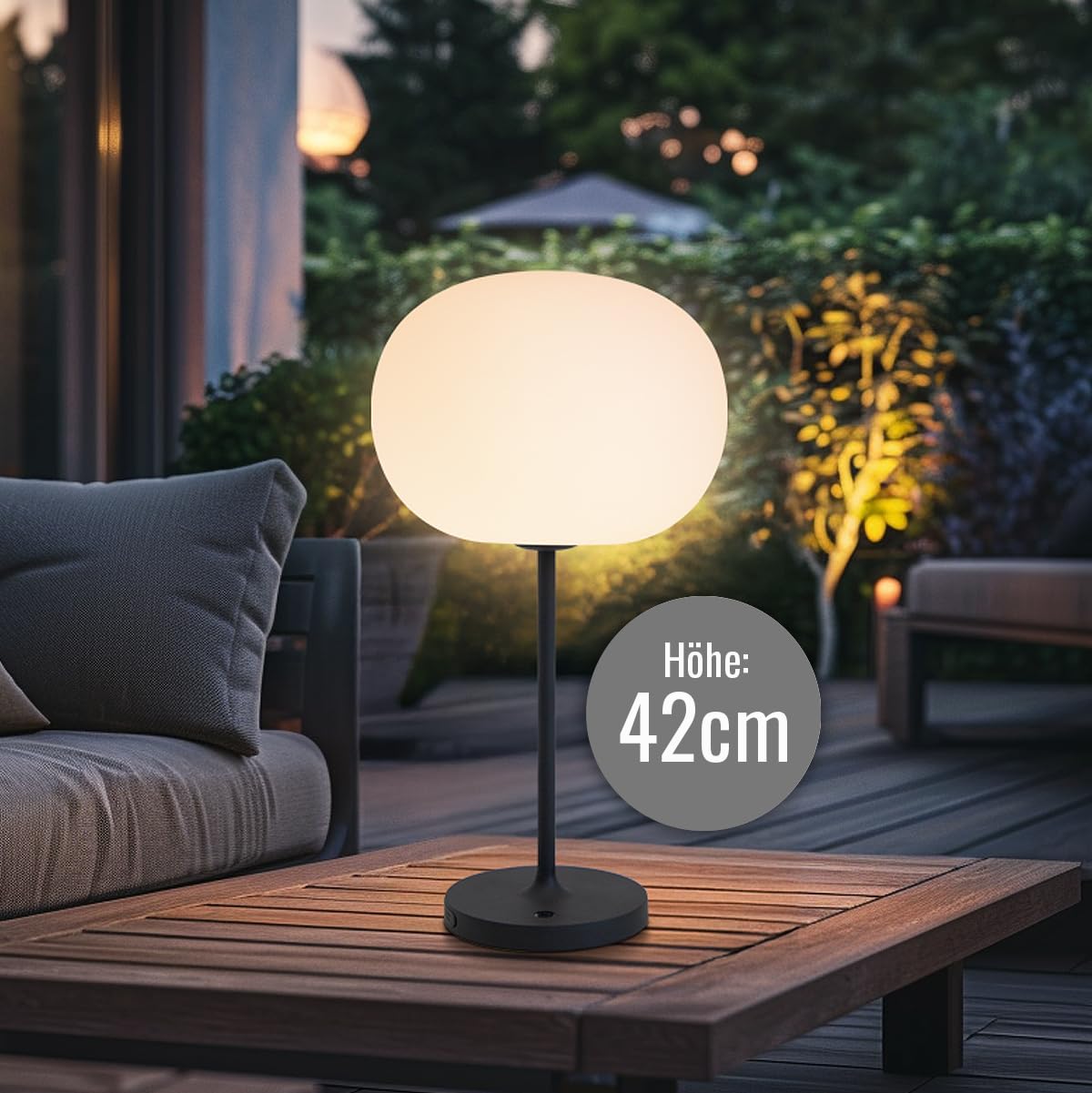 8 seasons design LED Akku Tischlampe, innen & außen, 42 cm - Glowing Elegance - dimmbar, warmweiß, wetterfest - kabellos, USB-C & Powerbank-Funktion - Terrasse, Garten & Wohnbereiche