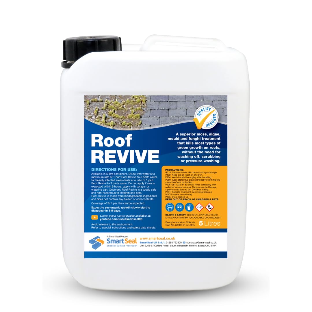 Smartseal 'Roof Revive' - Green Growth & Algae Killer Safe & Easy to Use- Apply & Leave- Inhibits re-Growth Suitable for All Roof Tiles
