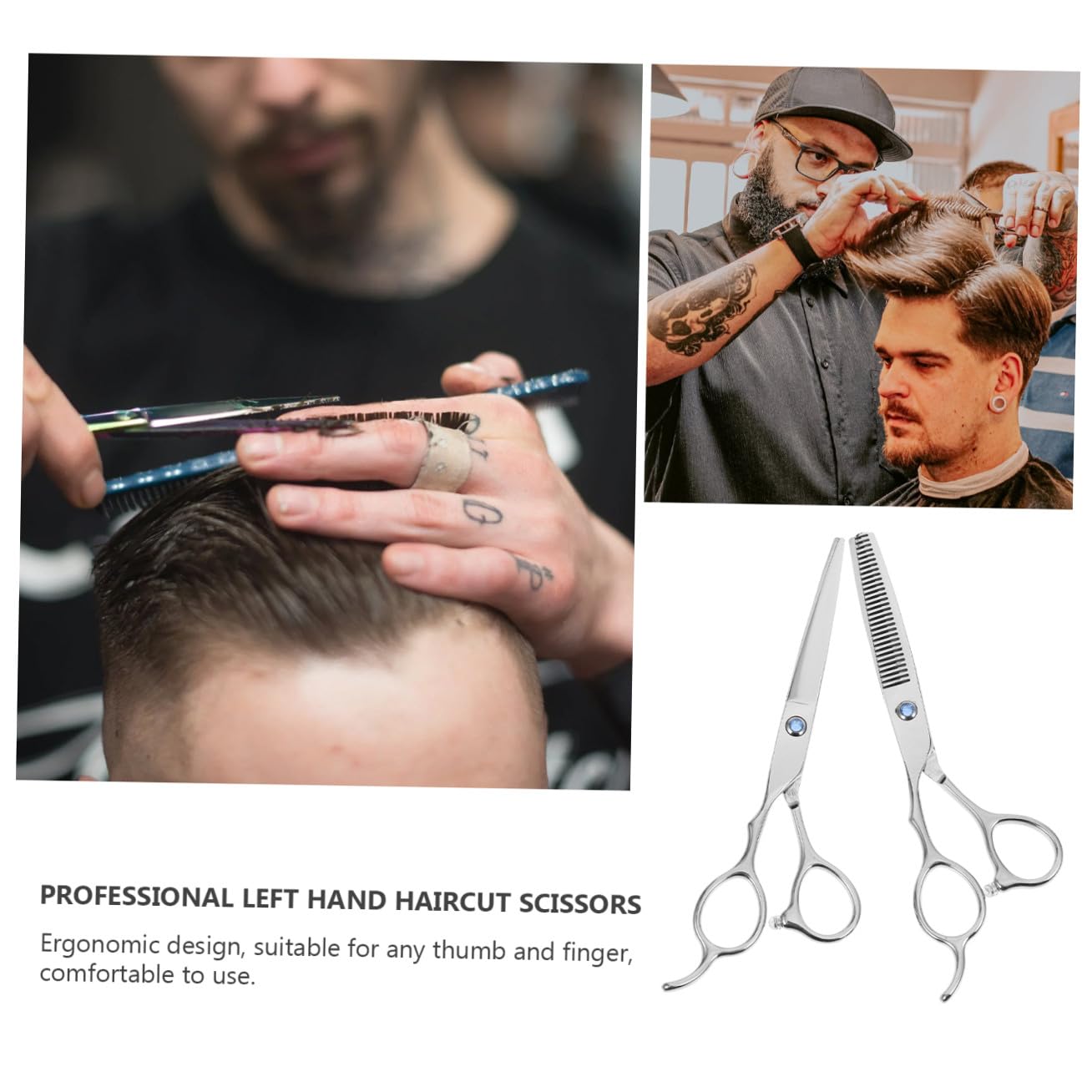 2pièces Ciseaux Pour Cheveux Gaucher Outils De Coupe Pour Salon De Ciseaux Plat Dents Acier Inoxydable