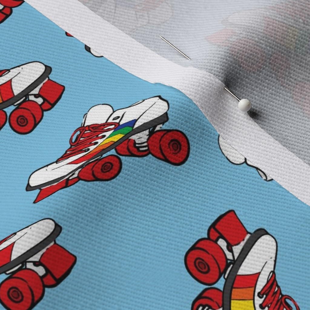 Spoonflower Fabric - Small Scale Roller Skates Rainbow Blue Retro Skate Little Arrow Red Printed on Organic Cotton Sateen Fabric by The Yard - Sewing Quilting Apparel Home Decor