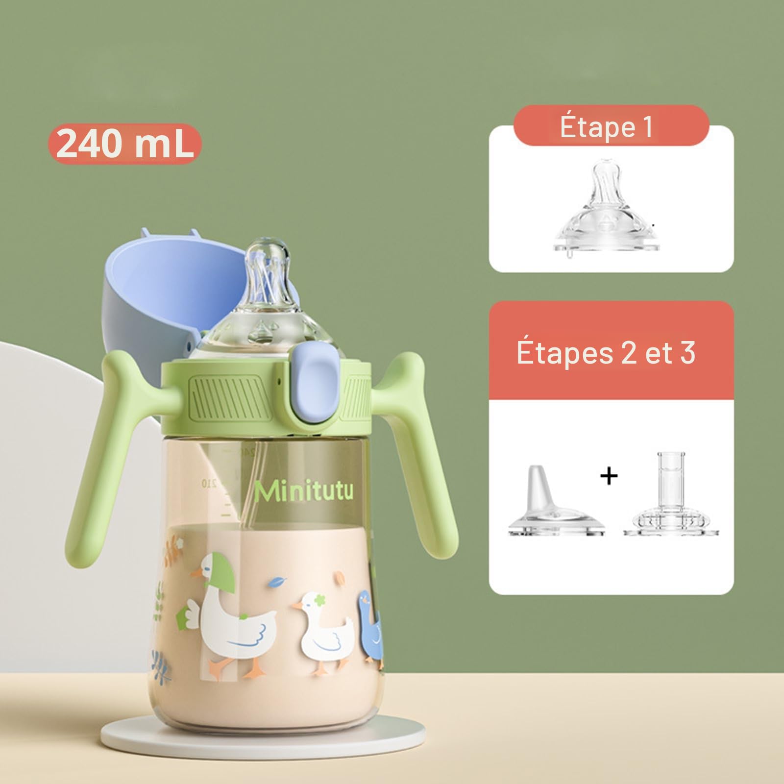 Tasse d'apprentissage pour Bébé, Biberon à Paille Enfant anti-débordement, Gobelet à jet souple étanche 240ml, sans BPA
