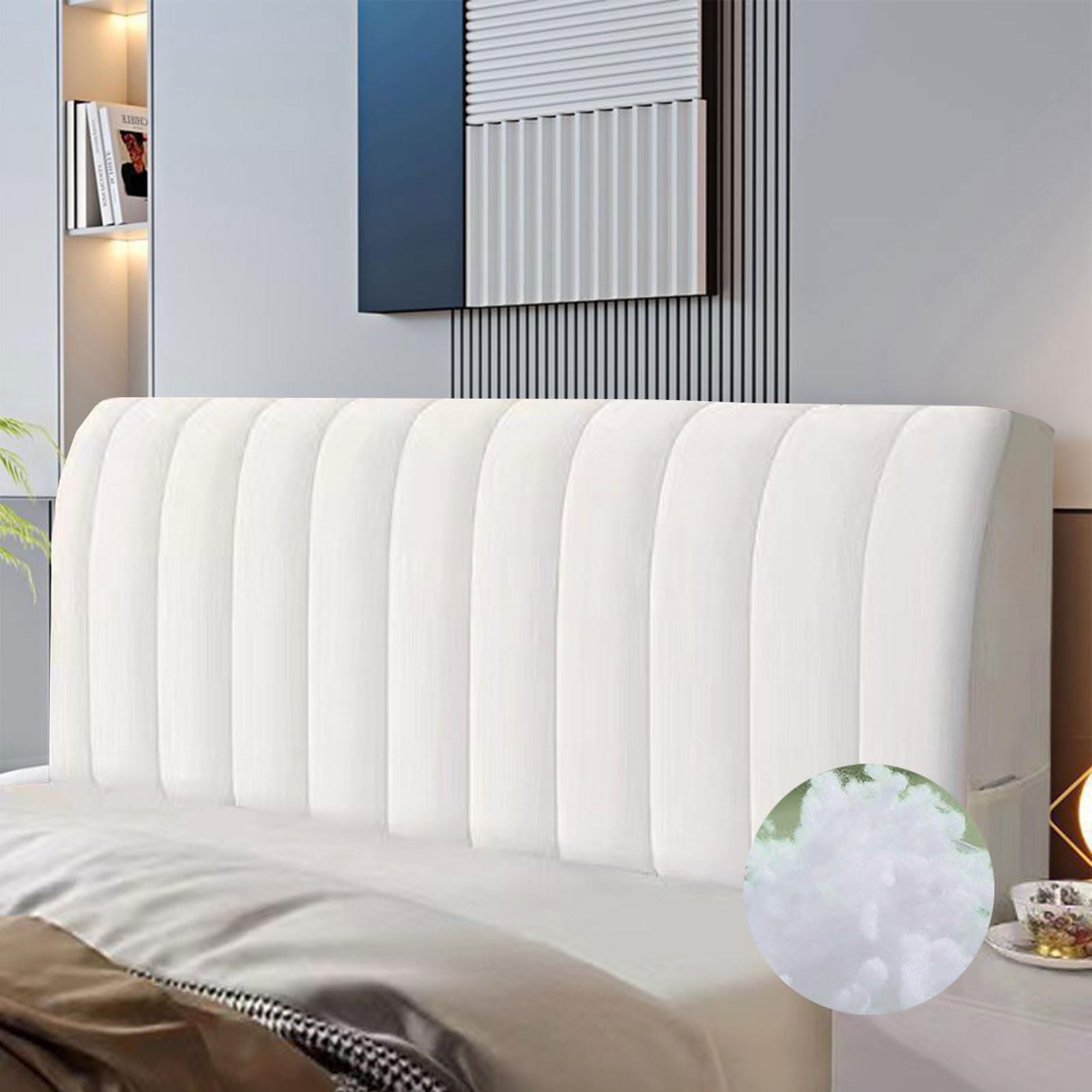 Funda Acolchada para Cabecera En Terciopelo, con Relleno De Algodón Acolchado Cubre Protectora para para Camas Individuales Dobles King Queen Decoración De Dormitorio(Blanco,150cm)