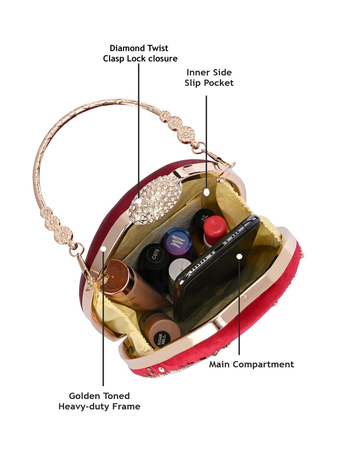 TOOBA Women's Red Flow Handicraft Beautiful Bling Box Clutch Bag for Wedding, Banquet, Gift Family, & Friends 4