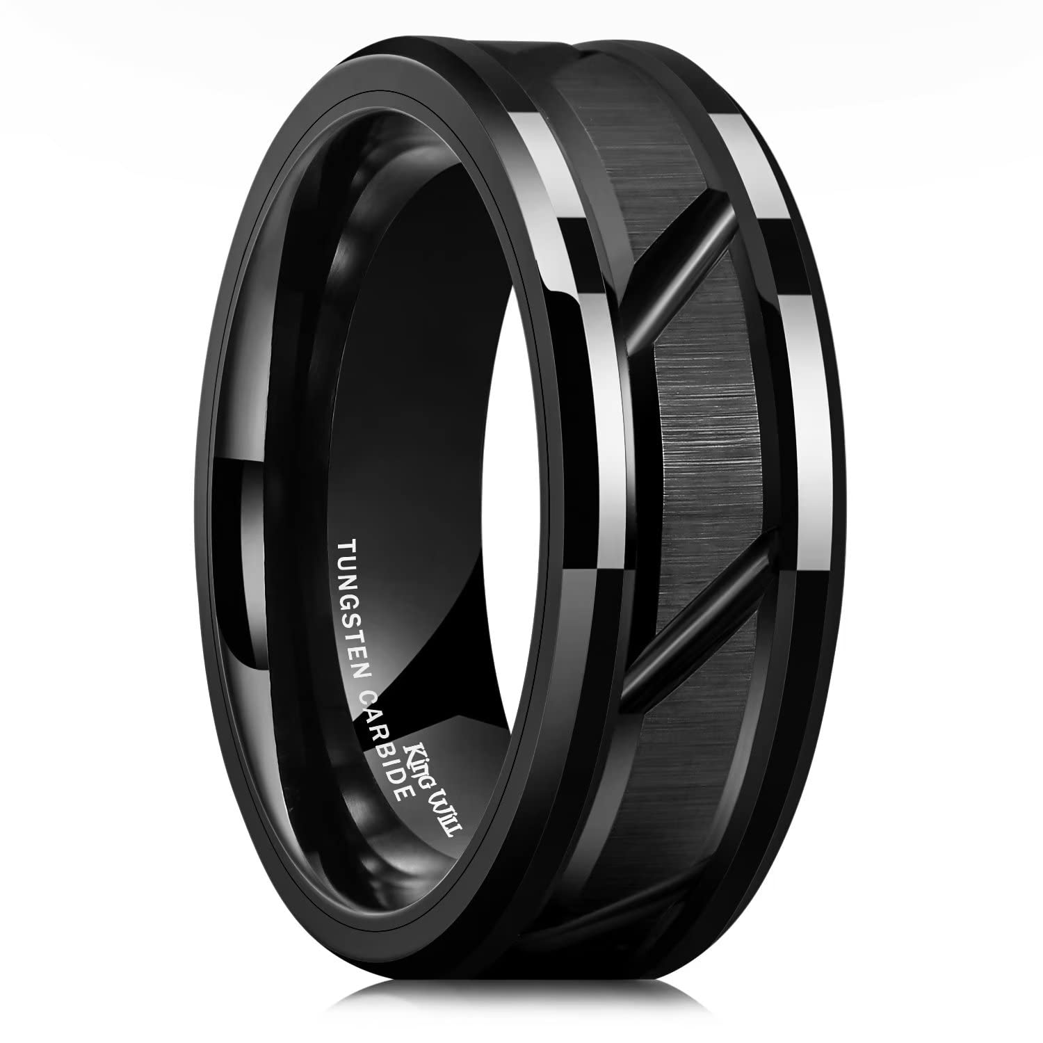 Metal Masters Men's 8MM Tungsten Carbide Wedding Band With Dome Design And Real Blue Wood Inlay
